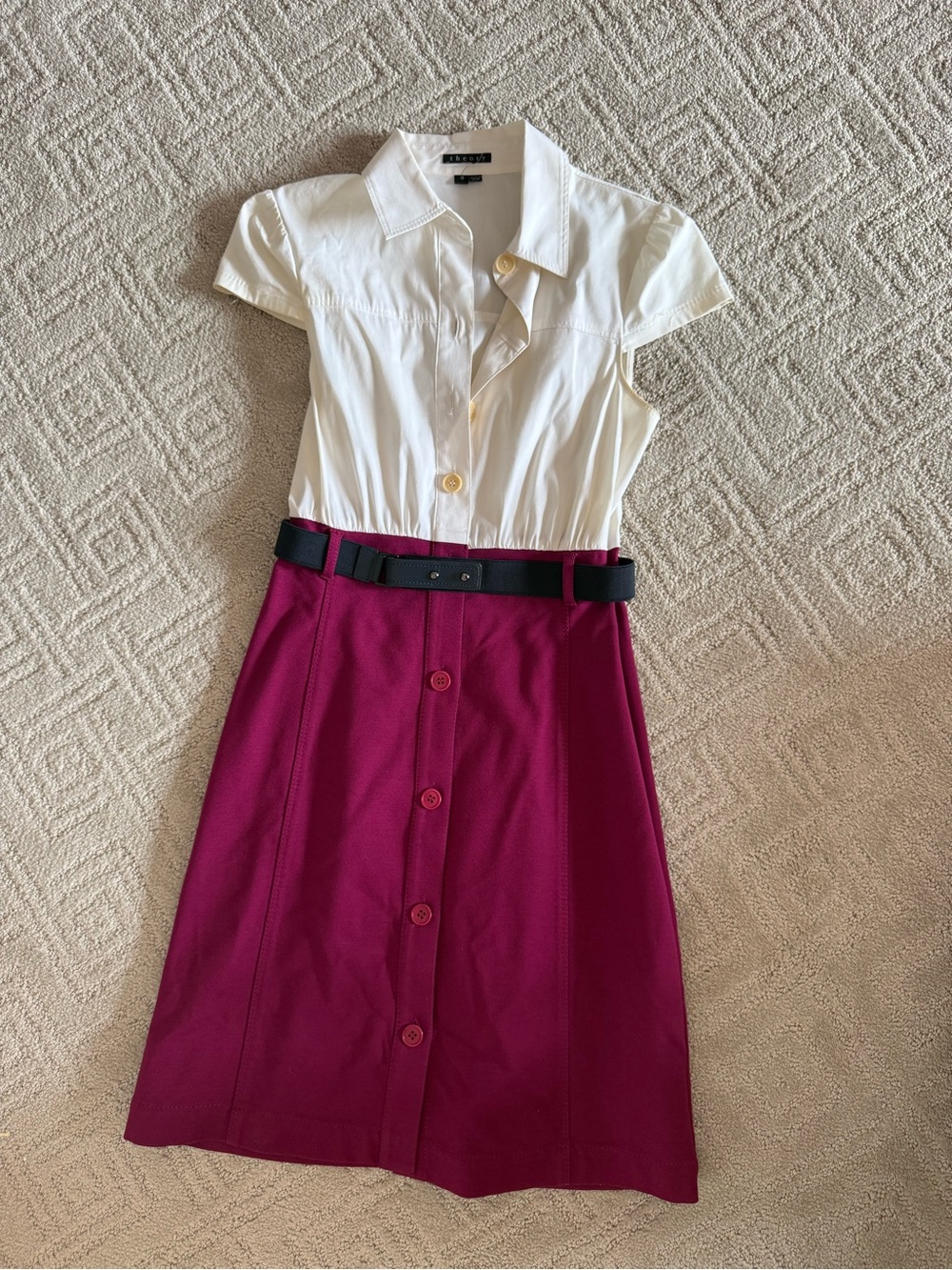 Theory Magenta Button-Front Midi Dress